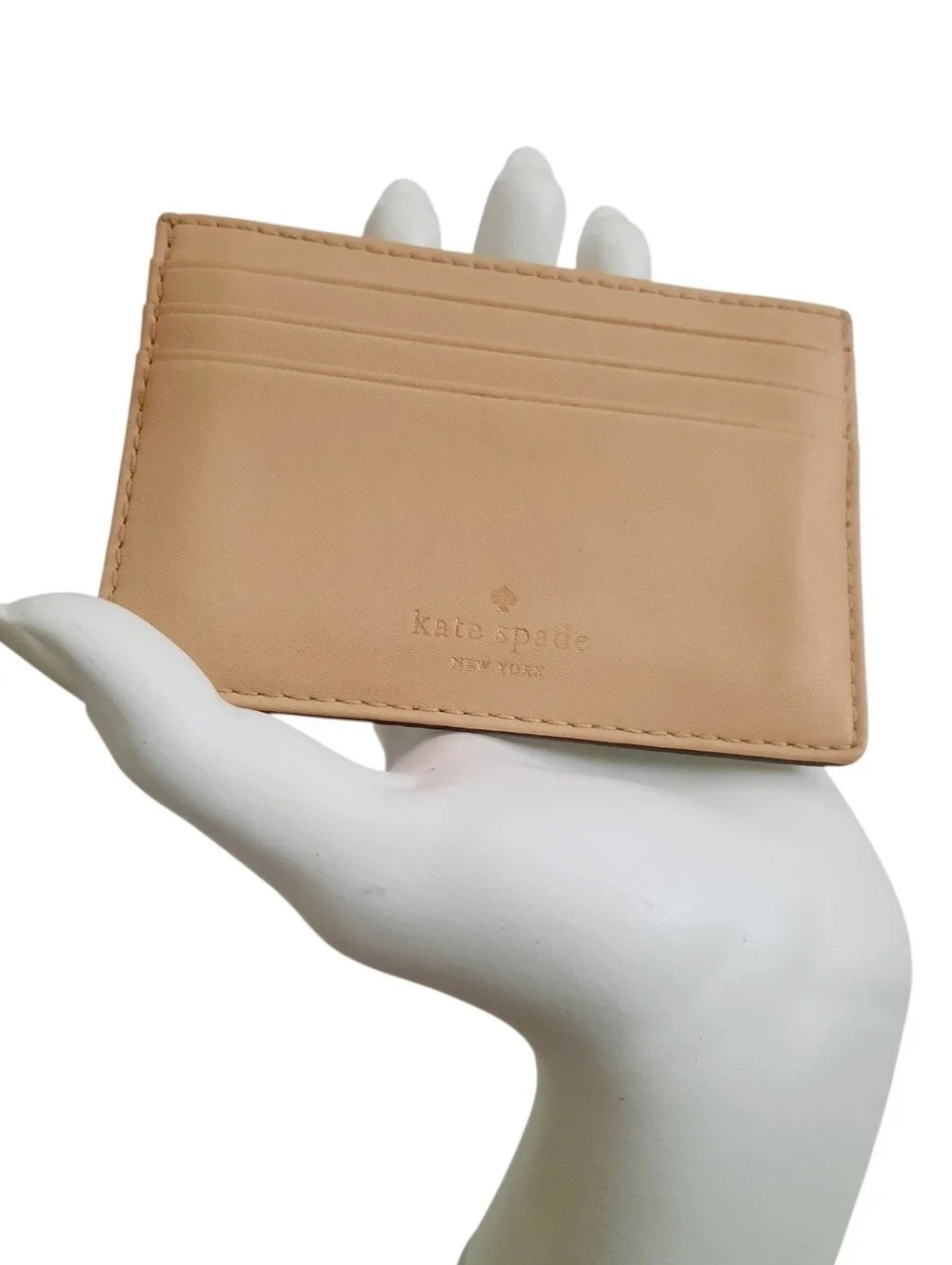 KATE SPADE Wellesley Graham Leather Card Holder w/Gold Logo Plate Mint/Peach